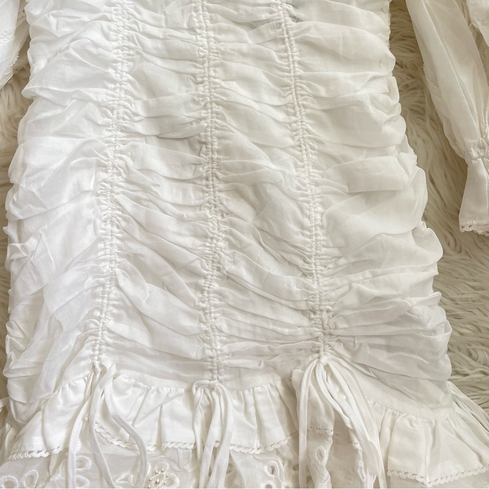 Farm Rio White Lace Cotton Mini Dress Eyelet Scalloped Victorian NWT S M - Picture 12 of 16